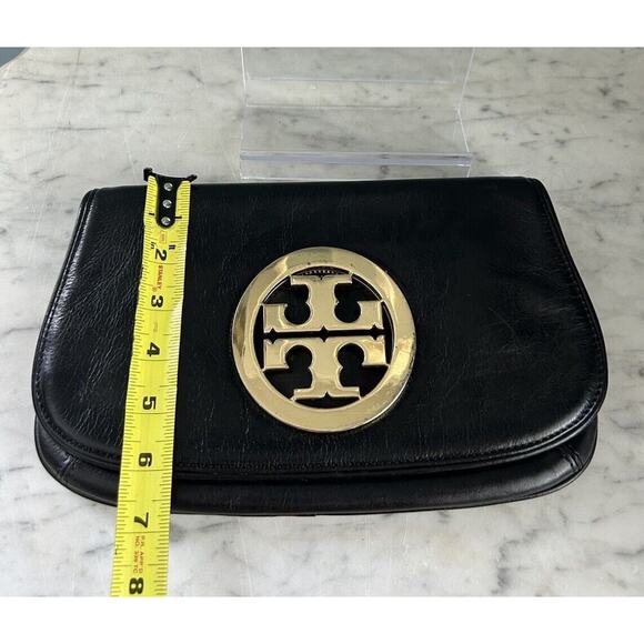 Tory Burch Reva Black Leather Purse Detachable Gold Chain Strap Crossbody Clutch - Picture 3 of 16